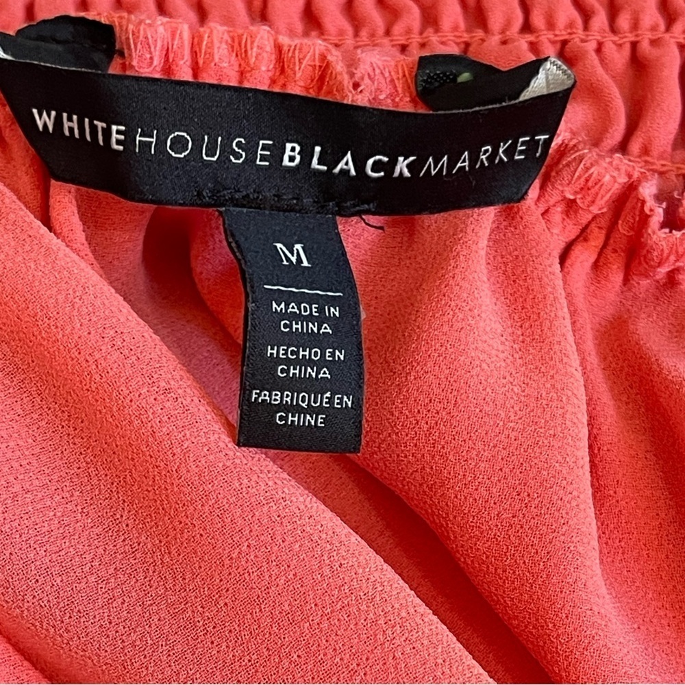 White House Black Market Blouse Off Shoulder Ruffle Smocked Chiffon Boho Medium - Picture 9 of 11
